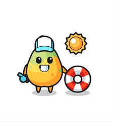 Cartoon mascot of papaya as a beach guard