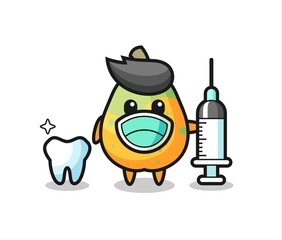 Mascot character of papaya as a dentist