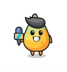 Character mascot of papaya as a news reporter