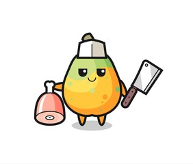 Illustration of papaya character as a butcher