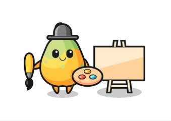 Illustration of papaya mascot as a painter