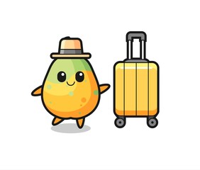 Obraz na płótnie Canvas papaya cartoon illustration with luggage on vacation