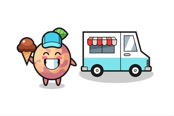 Mascot cartoon of pluot fruit with ice cream truck