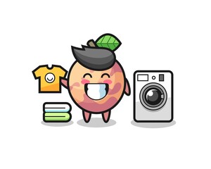 Mascot cartoon of pluot fruit with washing machine