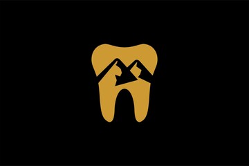 Dental care clinic logo design vector. Tooth and mountain icon sign.