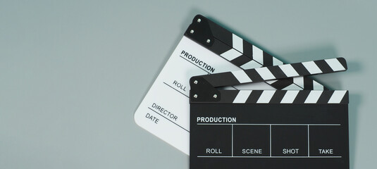 Black and white Clapperboard or clapper board or movie slate use in video production ,film, cinema...