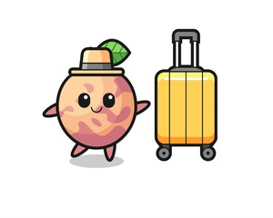 Obraz na płótnie Canvas pluot fruit cartoon illustration with luggage on vacation