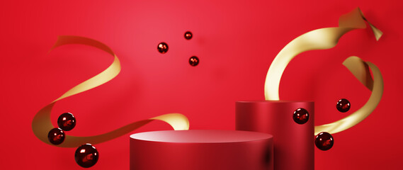3D rendering of podium background. Mockup for show product. Blank scene showcase with empty round stage.