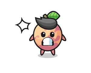 pluot fruit character cartoon with shocked gesture