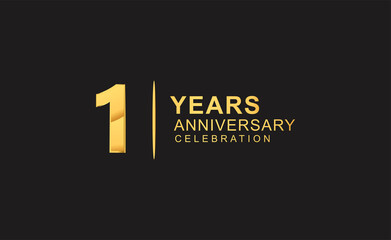 1st years anniversary celebration design with golden color isolated on black background for celebration event