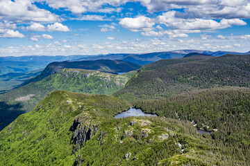 View from the top of "Pic de L'Aube" (Dawn Peak) on the Chic Choc mountains, the Gaspesie National Park in Quebec (Canada)