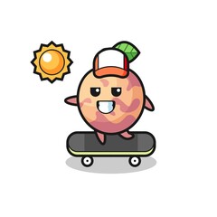 pluot fruit character illustration ride a skateboard