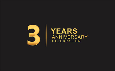 3rd years anniversary celebration design with golden color isolated on black background for celebration event