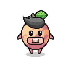 Cartoon Illustration of pluot fruit with tape on mouth