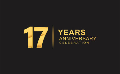 17th years anniversary celebration design with golden color isolated on black background for celebration event