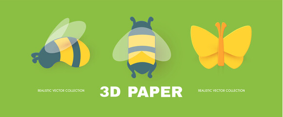 Bee and butterfly set. Cute slylised insect design.