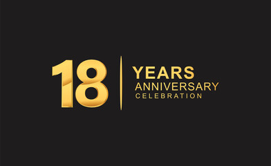 18th years anniversary celebration design with golden color isolated on black background for celebration event