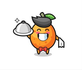 Character mascot of kumquat as a waiters
