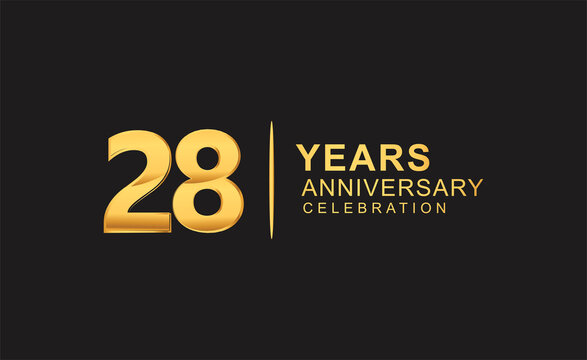 28th years anniversary celebration design with golden color isolated on black background for celebration event