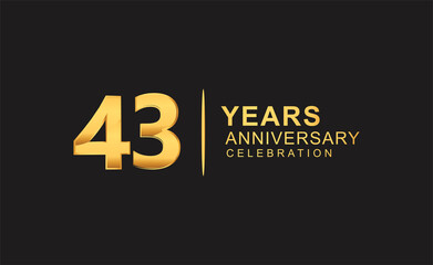 43rd years anniversary celebration design with golden color isolated on black background for celebration event