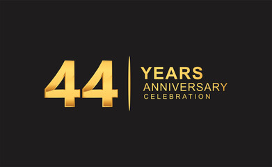 44th years anniversary celebration design with golden color isolated on black background for celebration event