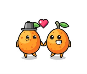 kumquat cartoon character couple with fall in love gesture