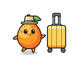 Obraz na płótnie Canvas kumquat cartoon illustration with luggage on vacation