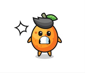 kumquat character cartoon with shocked gesture