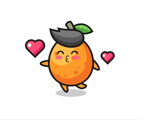 kumquat character cartoon with kissing gesture