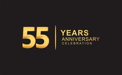 55th years anniversary celebration design with golden color isolated on black background for celebration event