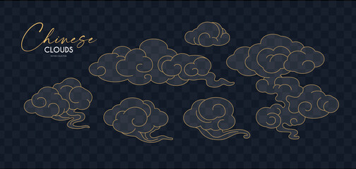 Chinese transparent clouds collection. Traditional asian graphic element.