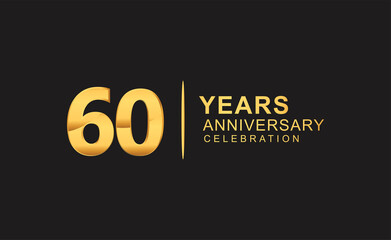 60th years anniversary celebration design with golden color isolated on black background for celebration event