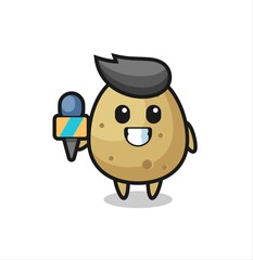 Character mascot of potato as a news reporter