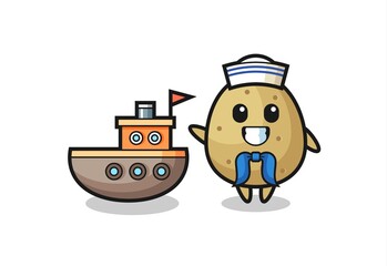 Character mascot of potato as a sailor man
