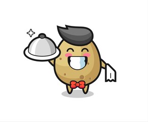 Character mascot of potato as a waiters