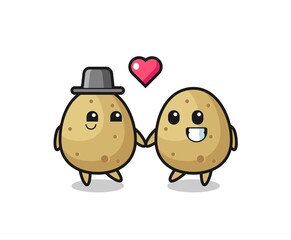 potato cartoon character couple with fall in love gesture