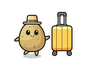 Obraz na płótnie Canvas potato cartoon illustration with luggage on vacation