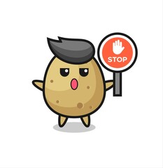 potato character illustration holding a stop sign