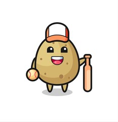 Cartoon character of potato as a baseball player