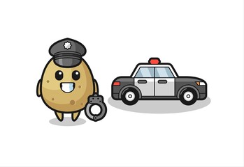 Cartoon mascot of potato as a police
