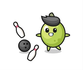 Character cartoon of olive is playing bowling