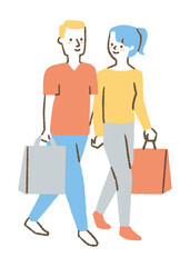 買い物途中の2人の男女_色