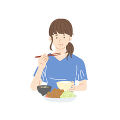 ランチ、食事をする女性、お昼ご飯