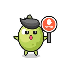 olive character illustration holding a stop sign