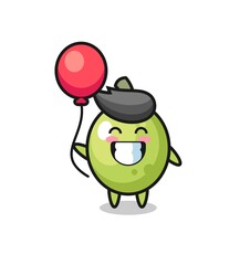 olive mascot illustration is playing balloon