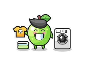 Mascot cartoon of green apple with washing machine