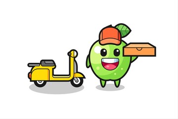Character Illustration of green apple as a pizza deliveryman