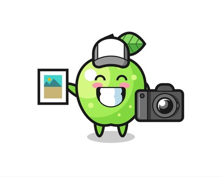 Character Illustration of green apple as a photographer