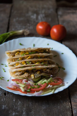 Chicken wraps food background. Close up, selective focus.