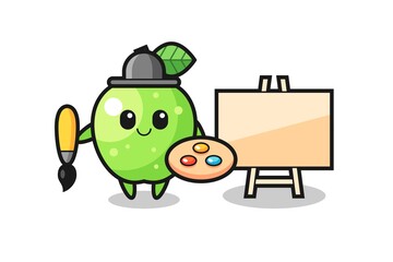 Illustration of green apple mascot as a painter